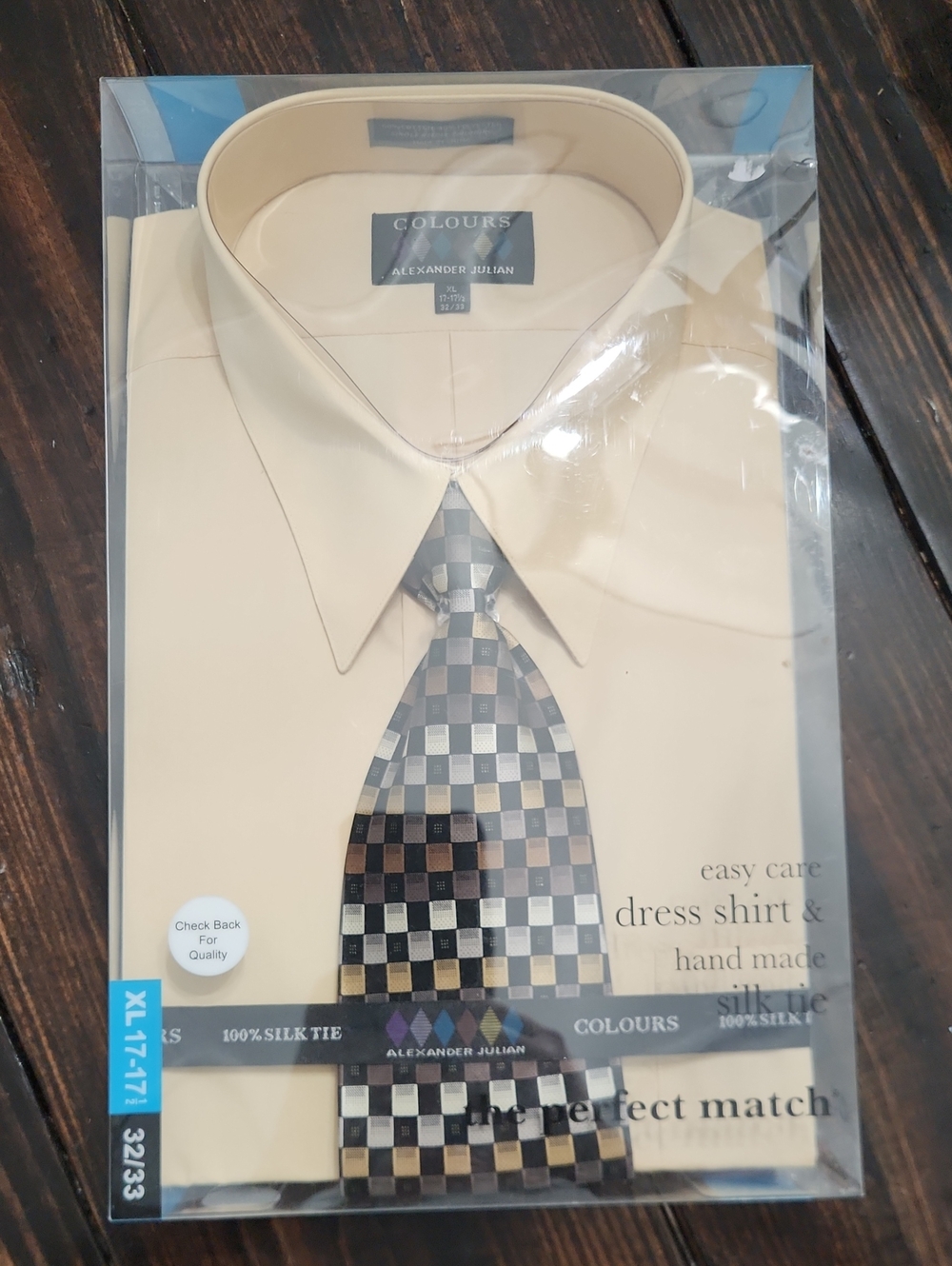 Alexander Julian Cream Dress Shirt with Checkered Tie